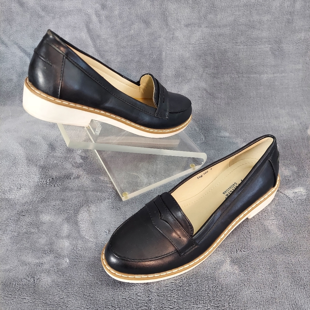 Henry Ferrera Black Loafers, Women's Sz 7